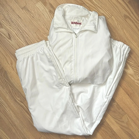 Vintage White Wilson Tracksuit Zip Up Jacket Coat Drawstring Pants - Picture 1 of 12